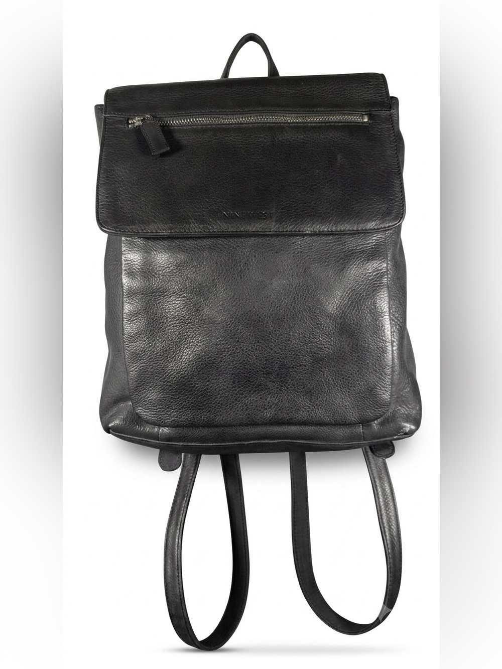 Vintage Nine West Black Leather Backpack Minimalist Rucksack